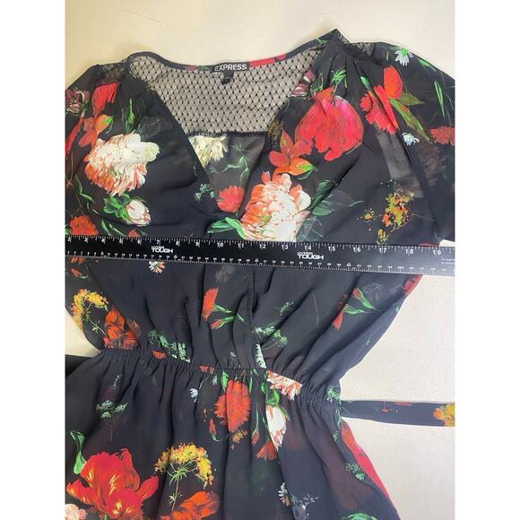 Express Blouse Womens Small Peplum Sheer Floral Dark Romantic Office Party Shirt - Picture 8 of 10